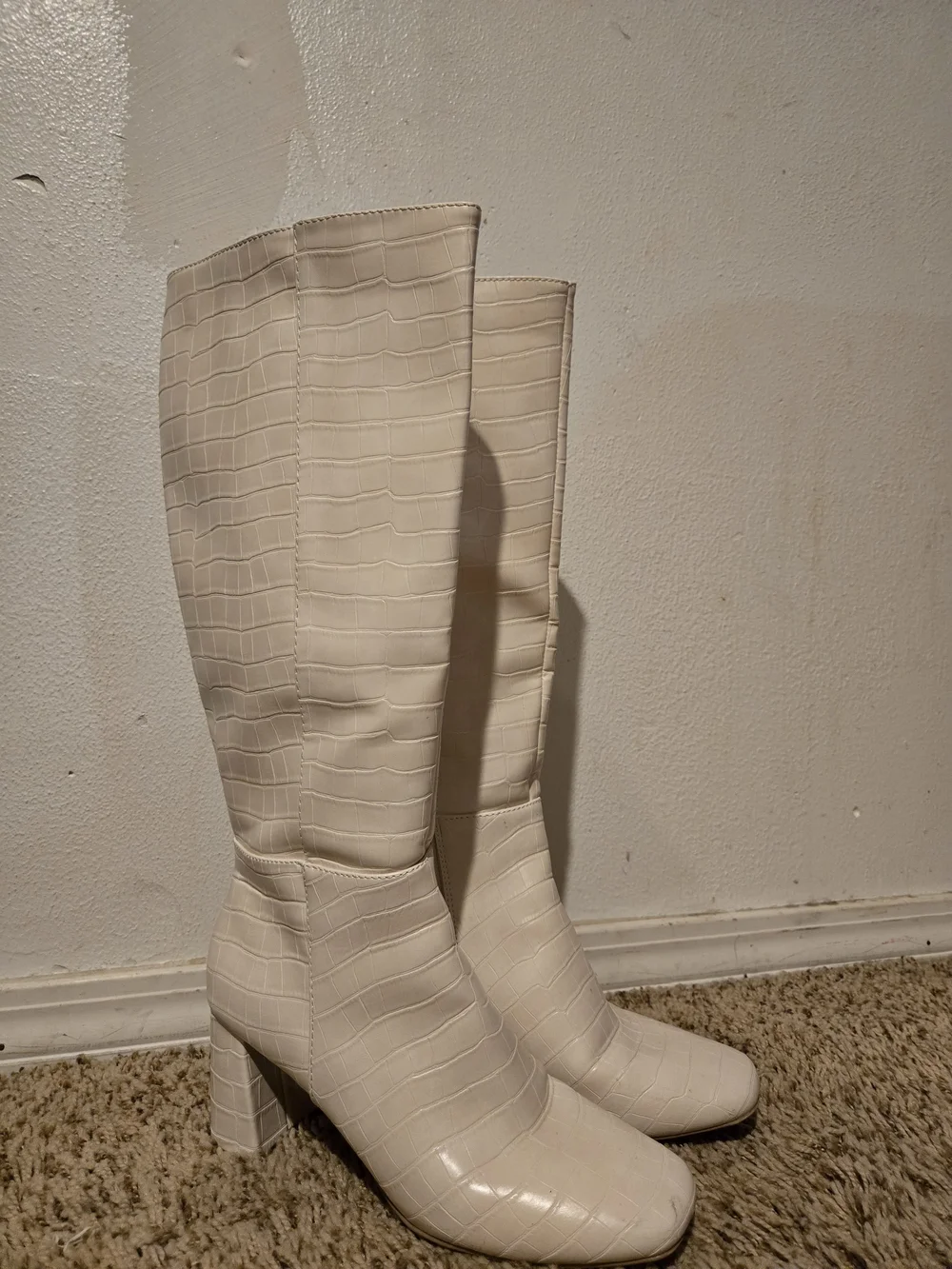 Forever 21 Cream Croc-Embossed Over-the-Knee Go-Go Boots